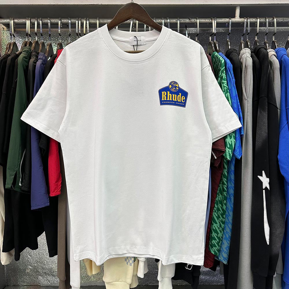 Rhude T-shirts Wine Printing Cotton Casual Short Sleeve Men and Women
