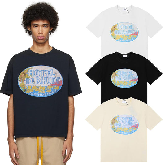 Rhude T-shirts Cotton Casual Short Sleeve Men and Women
